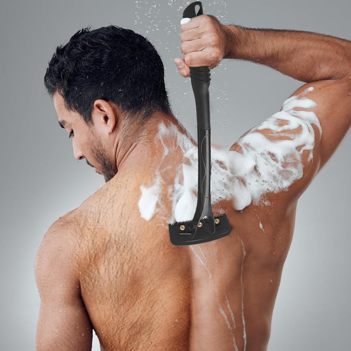 MAYCREATE Back Shaver for Men with 18.3 in Foldable Handle and Screw-Fixed Head | 5 Blades Included