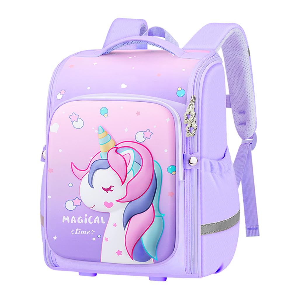 PALAY® School Backpack for Girls Cartoon Unicorn School Backpack for Girls Double Layer Waterproof Primary Students Backpack Burden-relief School Backpack for Girls 6-8 Years Old Birthday Gift