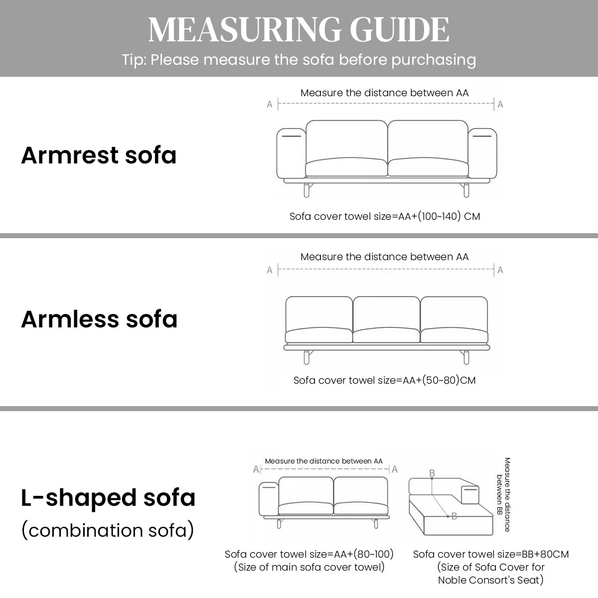 HASTHIP Sofa Covers for Living Room with Anti Slip Texture and Tassel Detailing 70x70 in