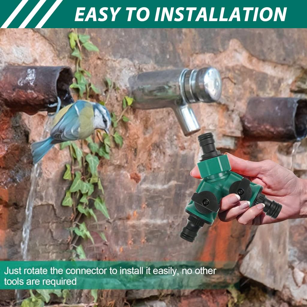 HASTHIP 2 Way Tap Splitter for Garden Irrigation with Separate Valve Control and ABS Body | Leak Proof 3/4 & 1/2 Inch Connector