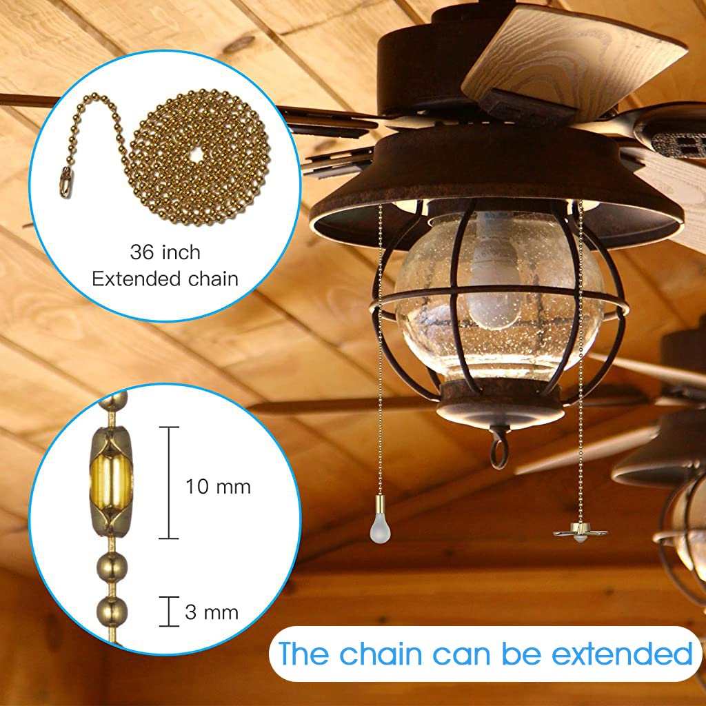 HASTHIP Ceiling Fan Pull Chain Set for Light and Fan with 13.7 in Extension Bronze | Includes Ball Chain Connector
