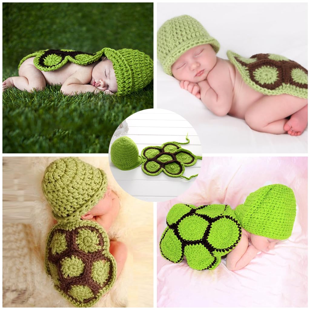 SNOWIE SOFT Newborn Photography Outfit for Baby featuring Handmade Green Turtle Crochet Costume