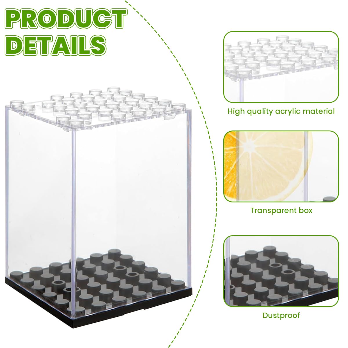 PATPAT Acrylic Display Box for Minifigures 16Pcs 48x48x69mm with Studded Base | Dustproof Stackable Case