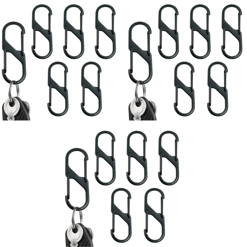 Proberos Mini Carabiners for Keys with Dual Hook Design 15PCS 2.36 in Zinc Alloy Black