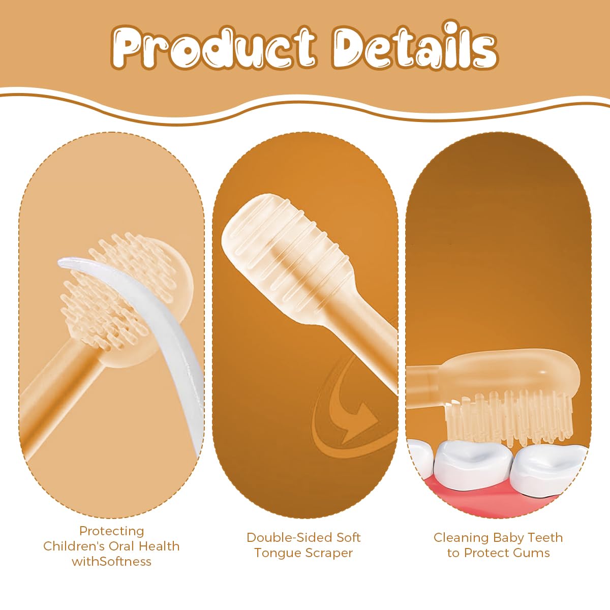 SNOWIE SOFT Silicone Baby Toothbrush Set for 0–18 Months with Tongue Cleaner and Gum Massager | Orange 3Pcs Infant Oral Care
