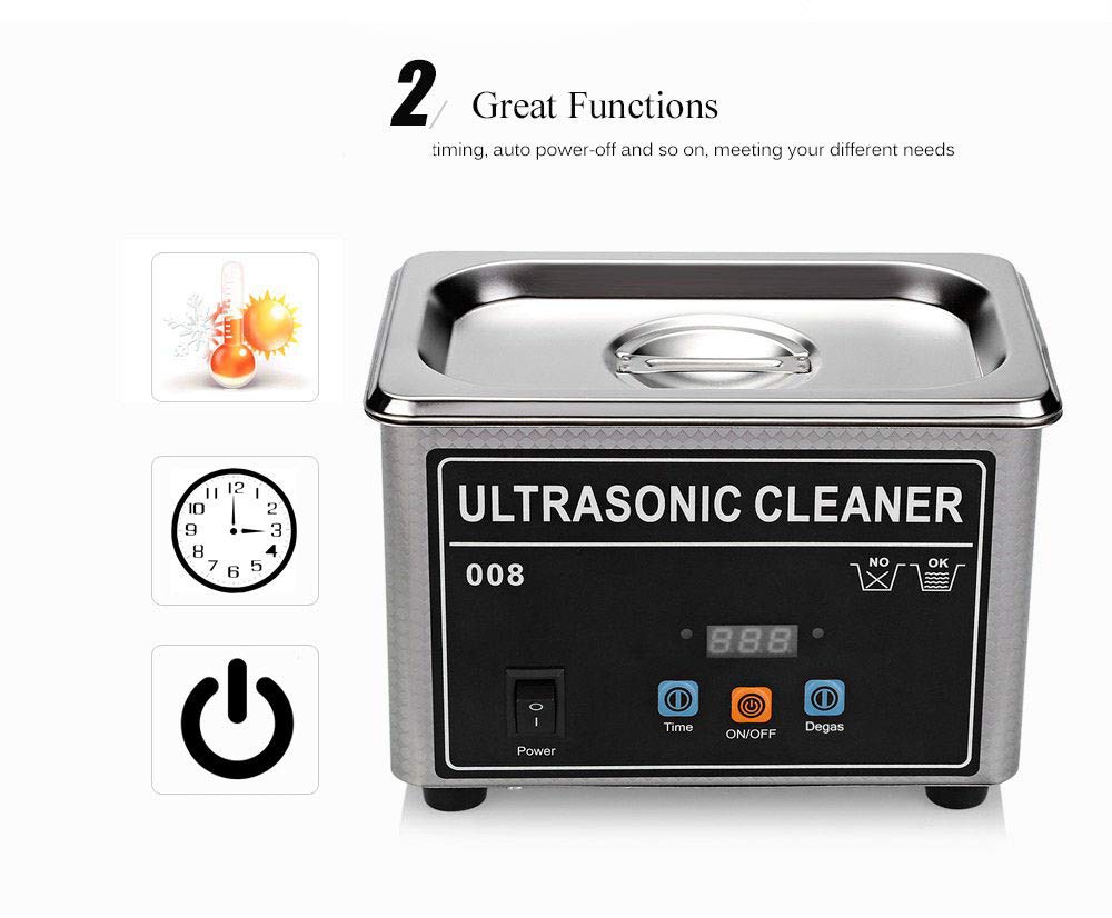 Verilux® 0.8L Mini Ultrasonic Cleaner Machine Digital Timer 42KHz Sonic Cleaner with Digital Timer Basket for Small Silver Metal Parts(17.5CM*11CM*12.5CM)