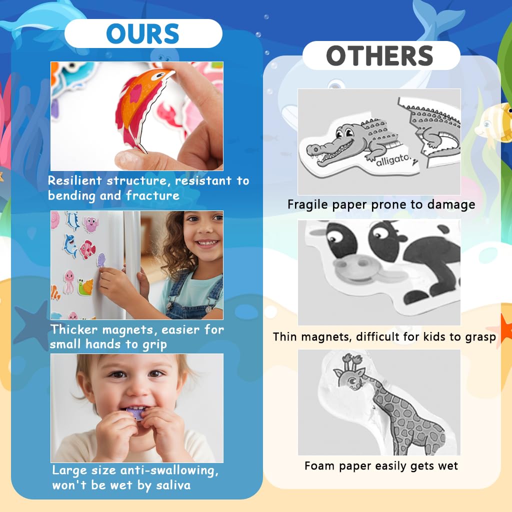 SNOWIE SOFT Cartoon Ocean Animal Fridge Magnets 48pcs for Refrigerator and Classroom Décor