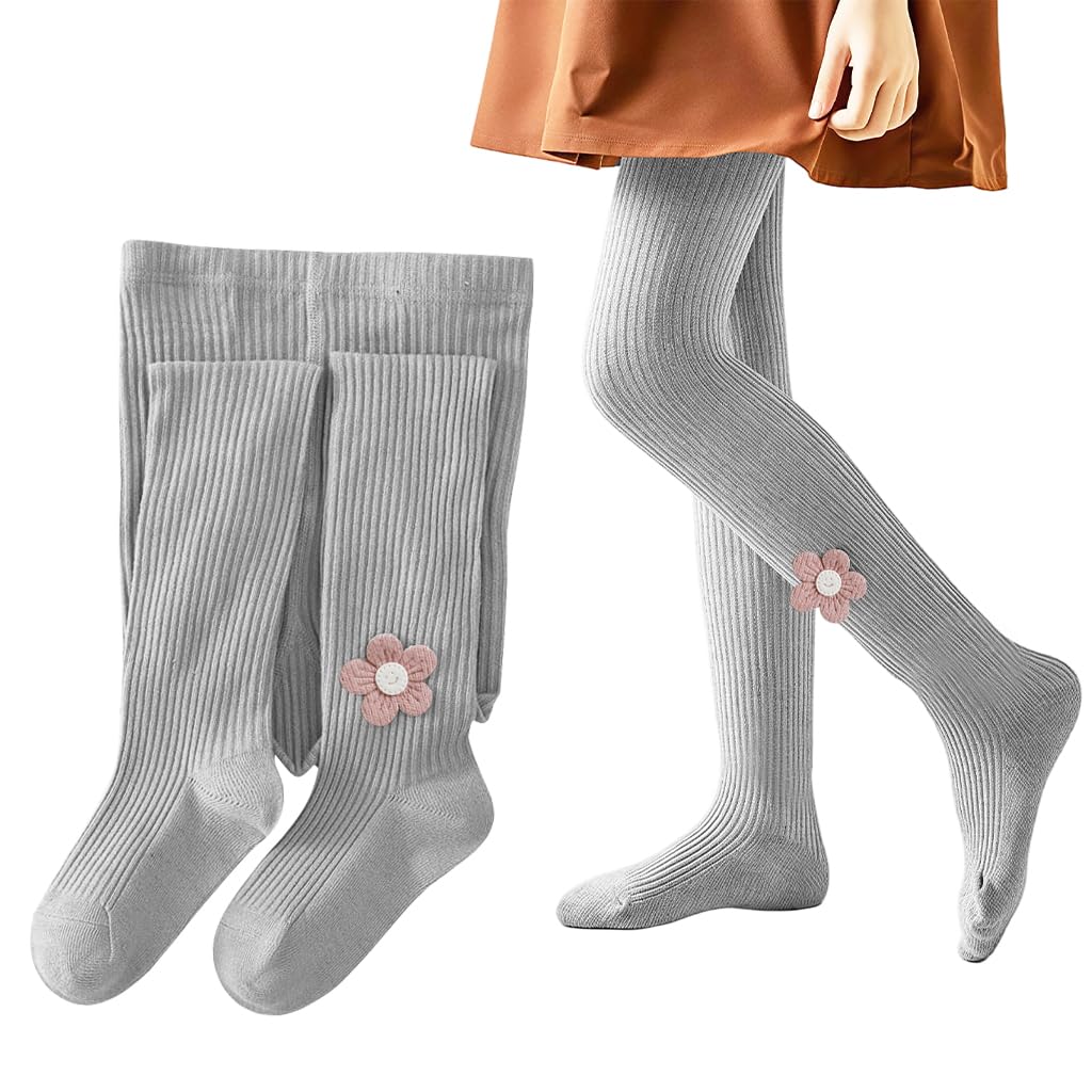 Zibuyu Toddler Girls Cable Knit Leggings for Fall & Winter with Seamless Elastic Fit | Soft Grey Cotton Pantyhose