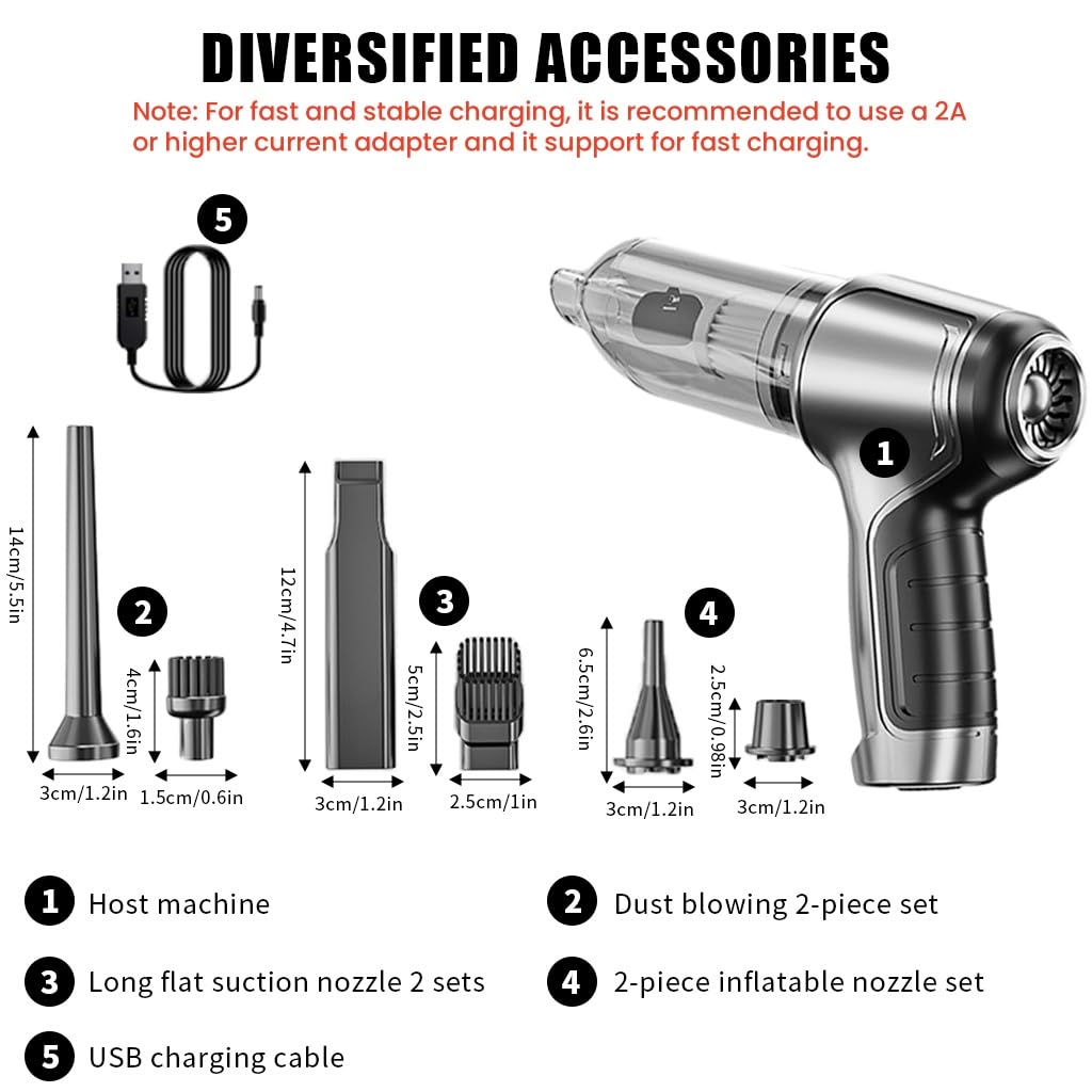 Electric Compressed Air Duster for Home and Car Cleaning with 19000PA 120W Motor | Cordless 4000mAh Vacuum