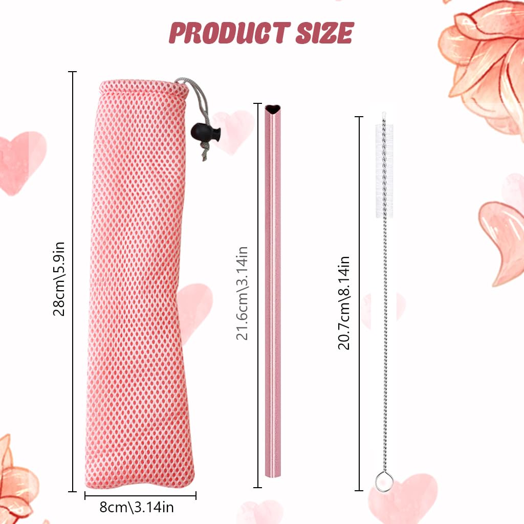 HASTHIP Stainless Steel Drinking Straw for Smoothies and Cocktails with Heart Shape & Cleaning Brush