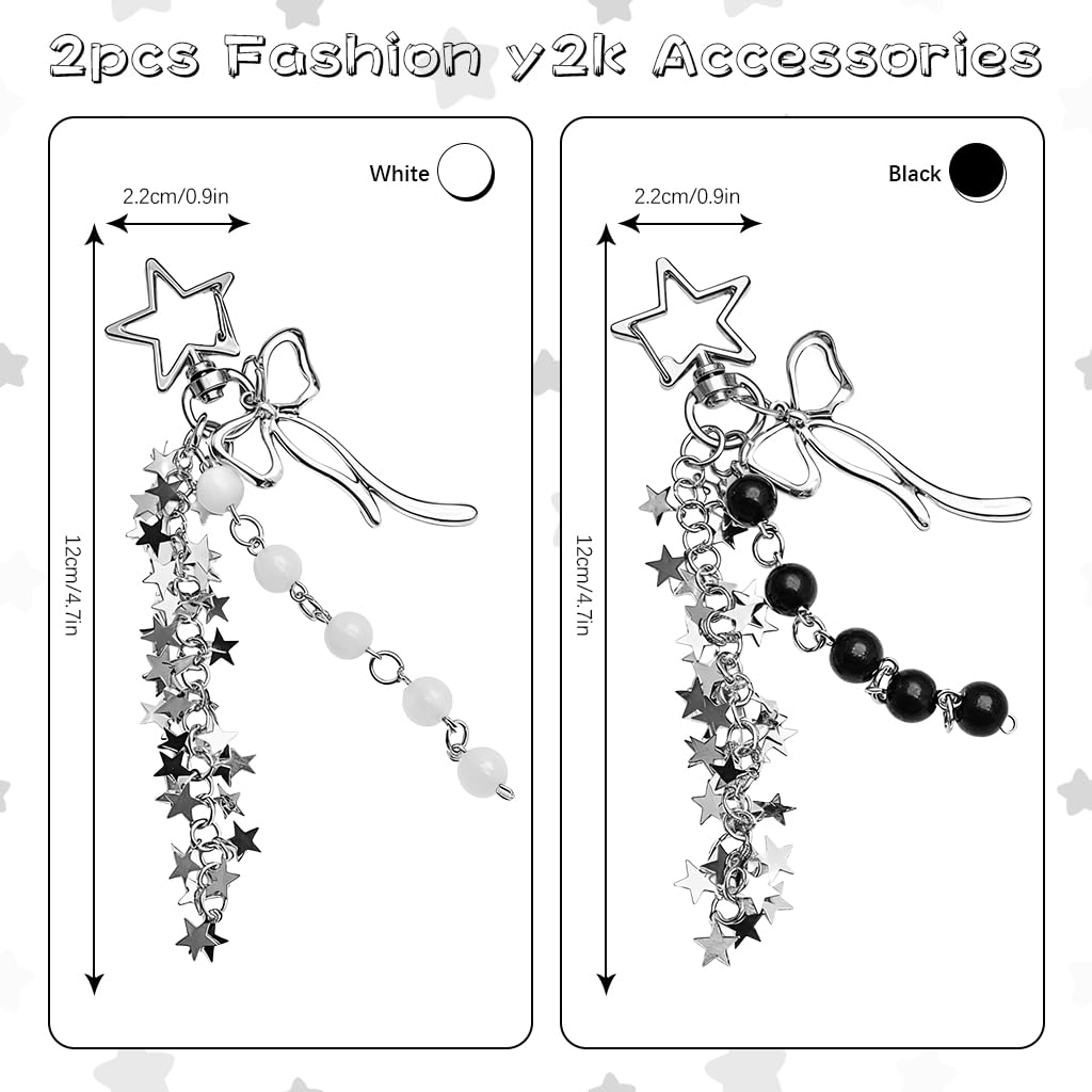 ZORBES Phone Charms for Y2K Style with Metal Star Buckle and Beaded Bow Design | 2Pcs Set