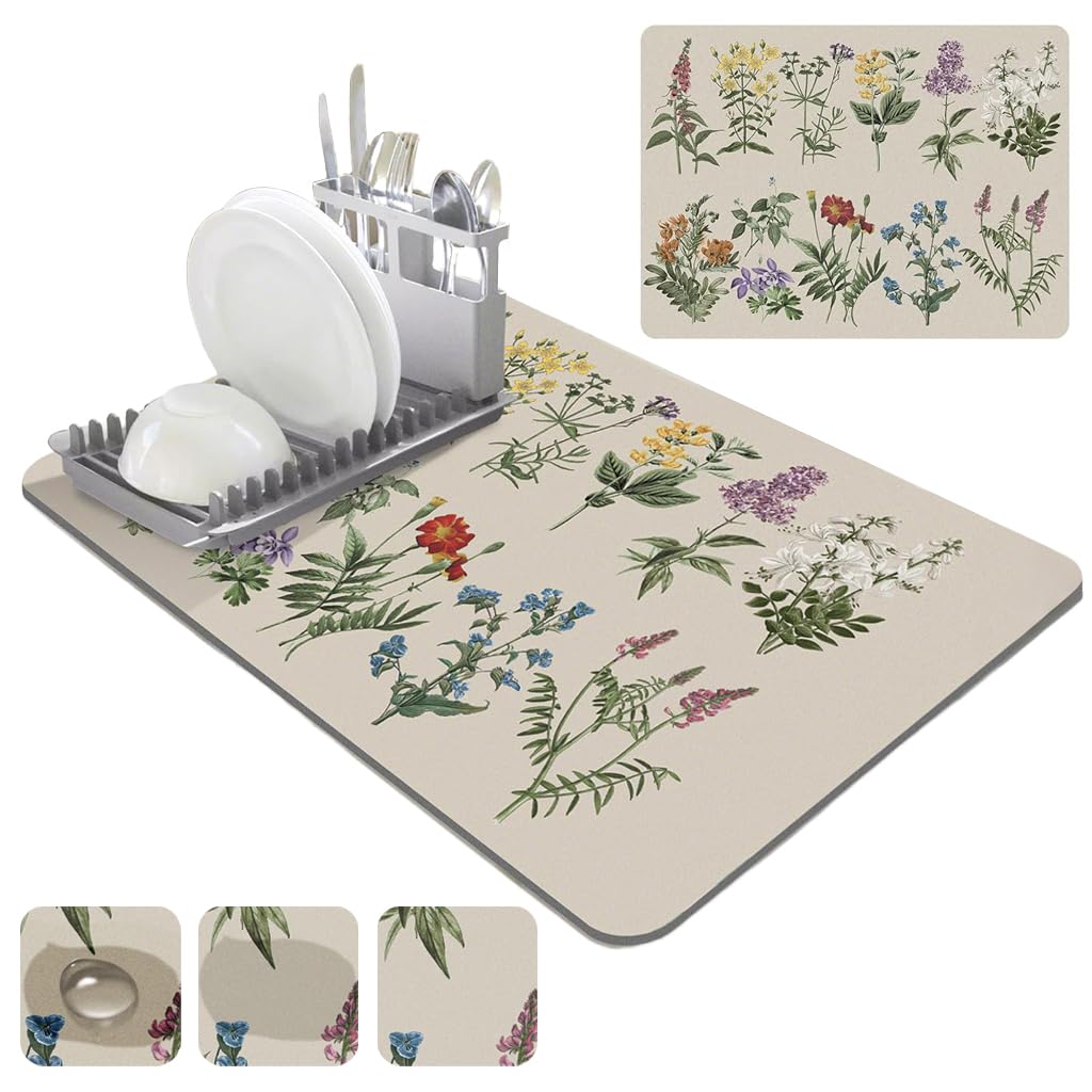 Supvox Kitchen Drying Mat for Countertops with Anti Slip Rubber Base and 15x19.6 in Diatomite Surface | Quick Water Absorption and Easy Cleaning