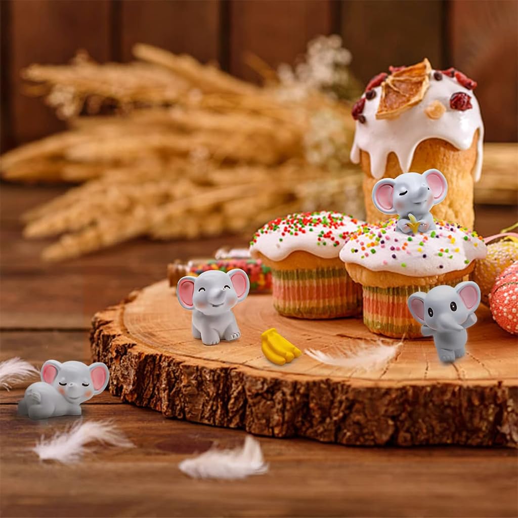 HASTHIP Elephant Miniature Decor for Garden and Flower Pots featuring 7Pcs Resin Figurines | Cute Desk and Dollhouse Decorations