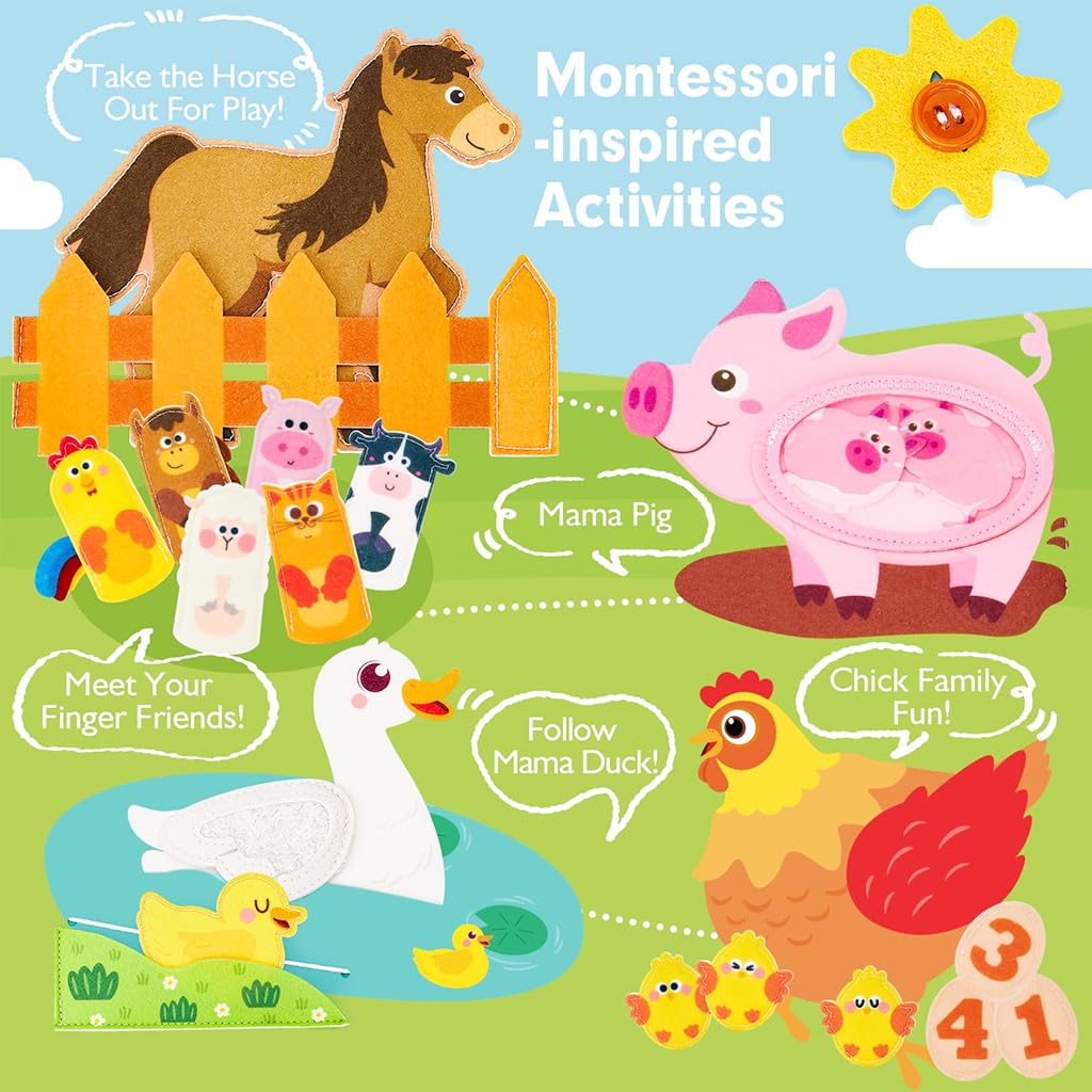 SNOWIE SOFT Busy Board for Toddlers with Finger Puppets and Felt Pages | Montessori Travel Toy