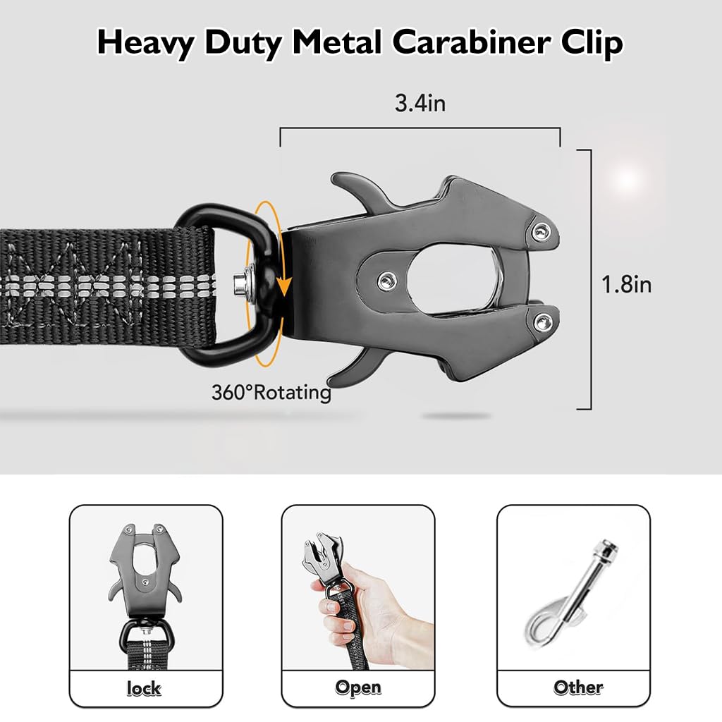 Qpets Tactical Dog Seat Belt Leash for Car and Walking with 2 Control Handles | Reflective Black