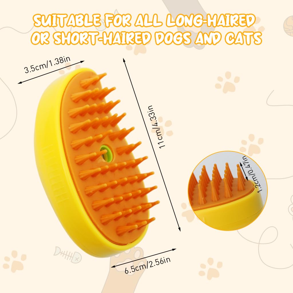 ZIBUYU® Steam Brush for Dog Cat, 3 in 1 Bath-Free Electric Cleaning Brush Usb Grooming Brush for Cat Dog Usb Rechargeable Steam Massage Pet Hair Water Brush Remove Mat Shedding