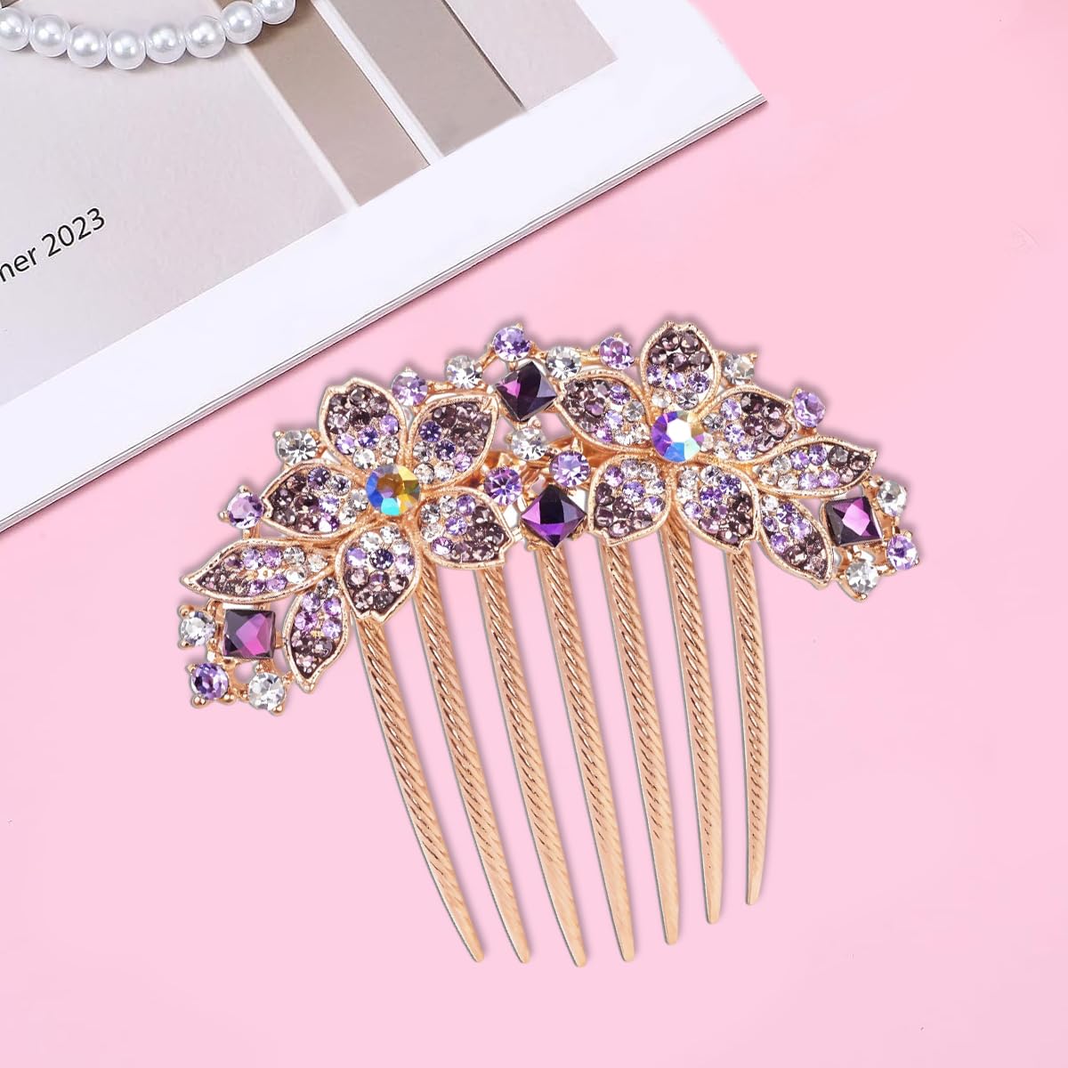 Hair Clips for Women featuring 7 Claw Non Slip Comb with Rhinestone Flower Design 9.5cm | Elegant Gift Accessory