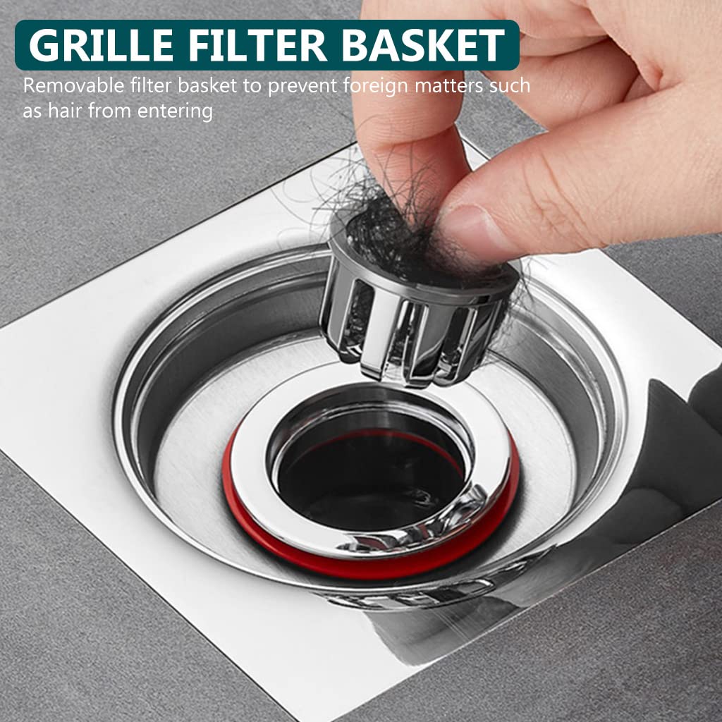 HASTHIP Floor Drain Plug for Shower and Kitchen with Magnetic Valve Lid and 3 Adapter Rings