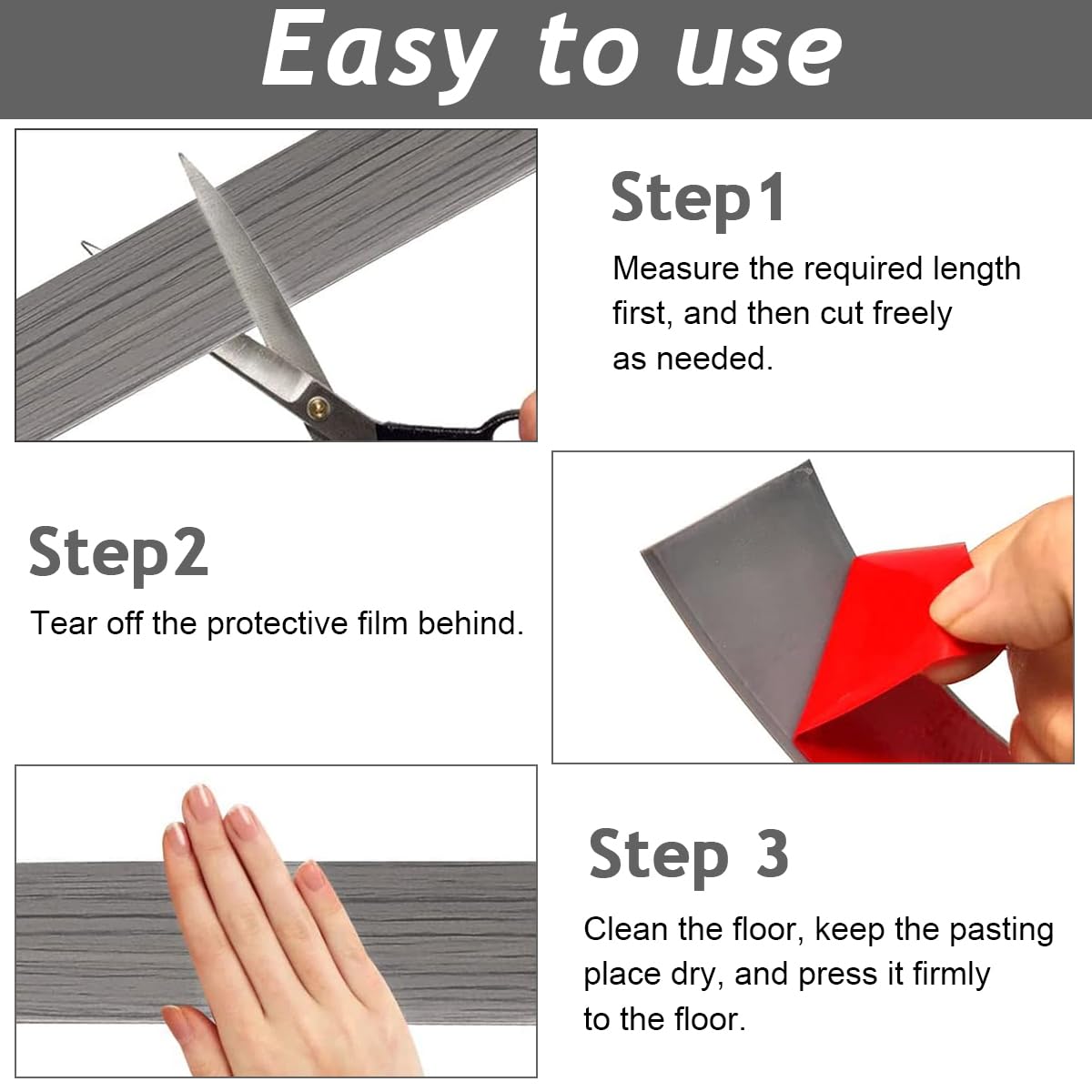 HASTHIP Floor Transition Strip for Joining Floor Gaps with Self Adhesive PVC 47.2 x 1.57 in Gray | Easy Trim Fit