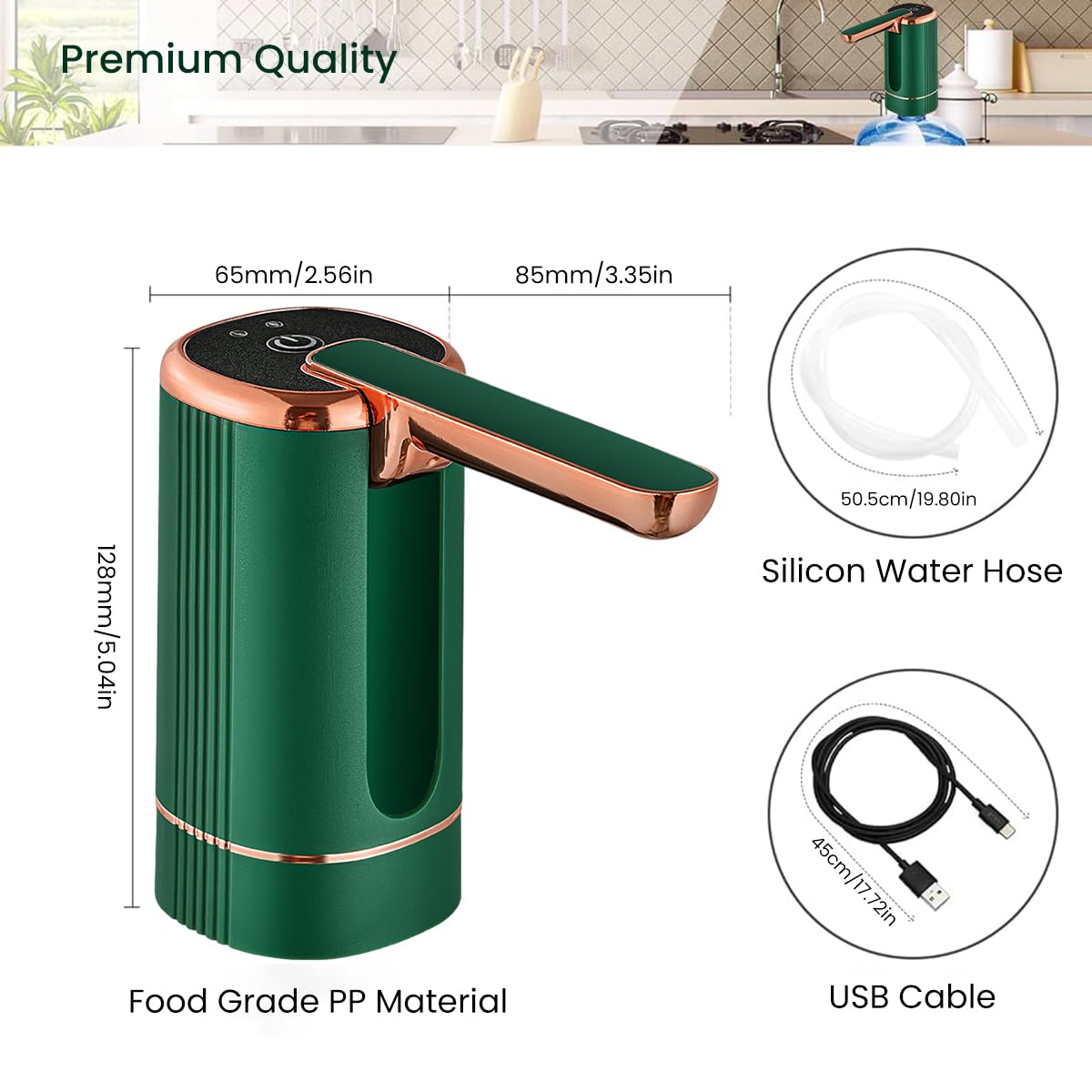 Automatic Water Dispenser Pump for 2–5 Gallon Bottles with 1200mAh USB Rechargeable Battery | Foldable Hygienic Design and Food Grade Silicone Hose