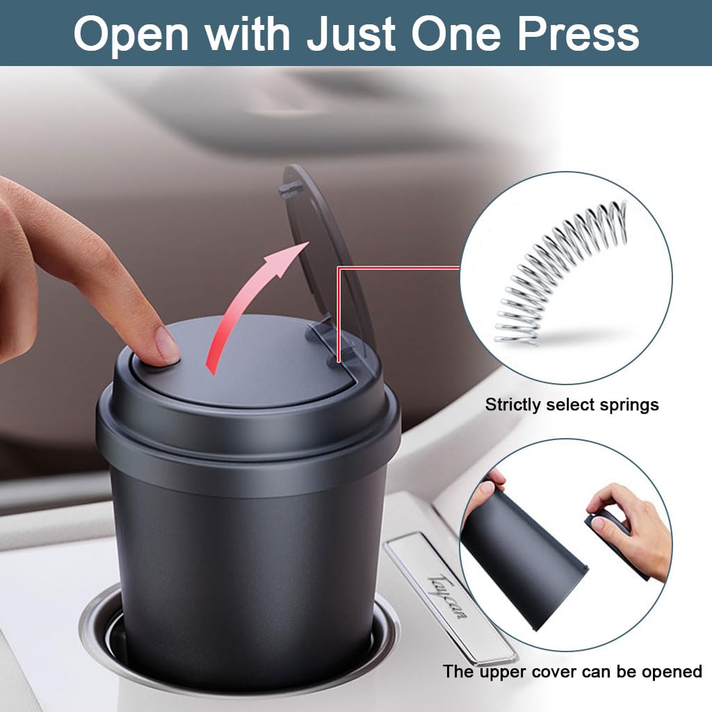 STHIRA Car Mini Dustbin for Cup Holders with Pop Up Lid and ABS Build 6.7x16.7cm | Odor Proof
