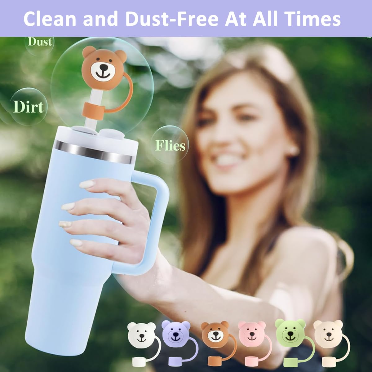 ZIBUYU Silicone Straw Covers for Stanley Cup Tumblers featuring Cute Bear Caps 12PCS