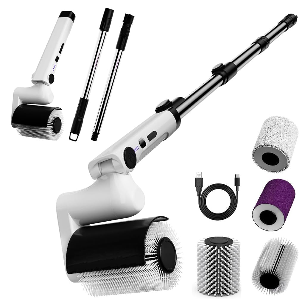 Supvox Electric Roller Scrub Brush for Home Cleaning with 4 Brush Heads and 2 in 1 Design