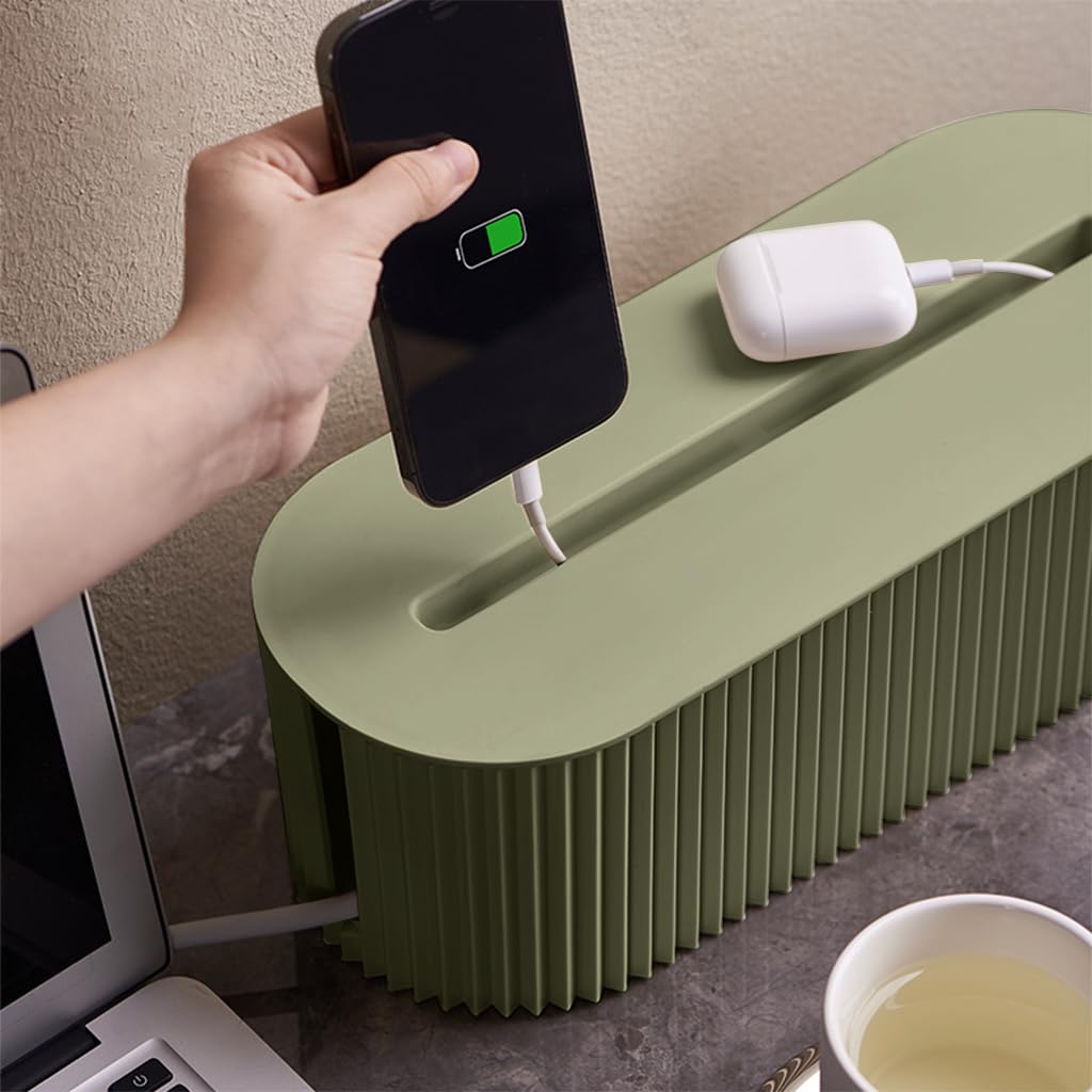 HASTHIP Cable Management Box for Home and Office with Phone Charging Stand | 33x13x11 cm