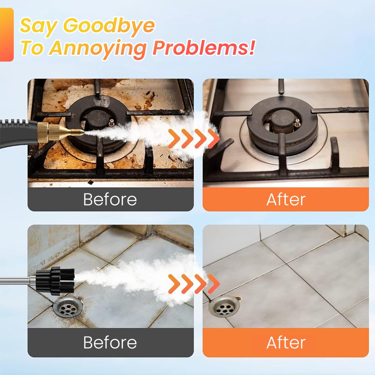 HASTHIP Steam Cleaner for Home and Car Detailing with 2500W Power 1000ml Tank | 3 Brush Attachments and Long Nozzle