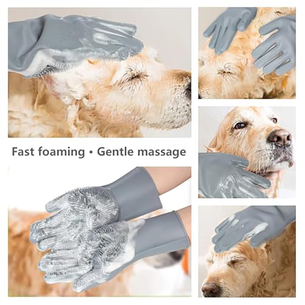 ZIBUYU Pet Hair Remover Gloves for Bathing and Grooming with Five Finger Design | Gentle Massage Mitt for Dogs Cats Rabbits and Horses