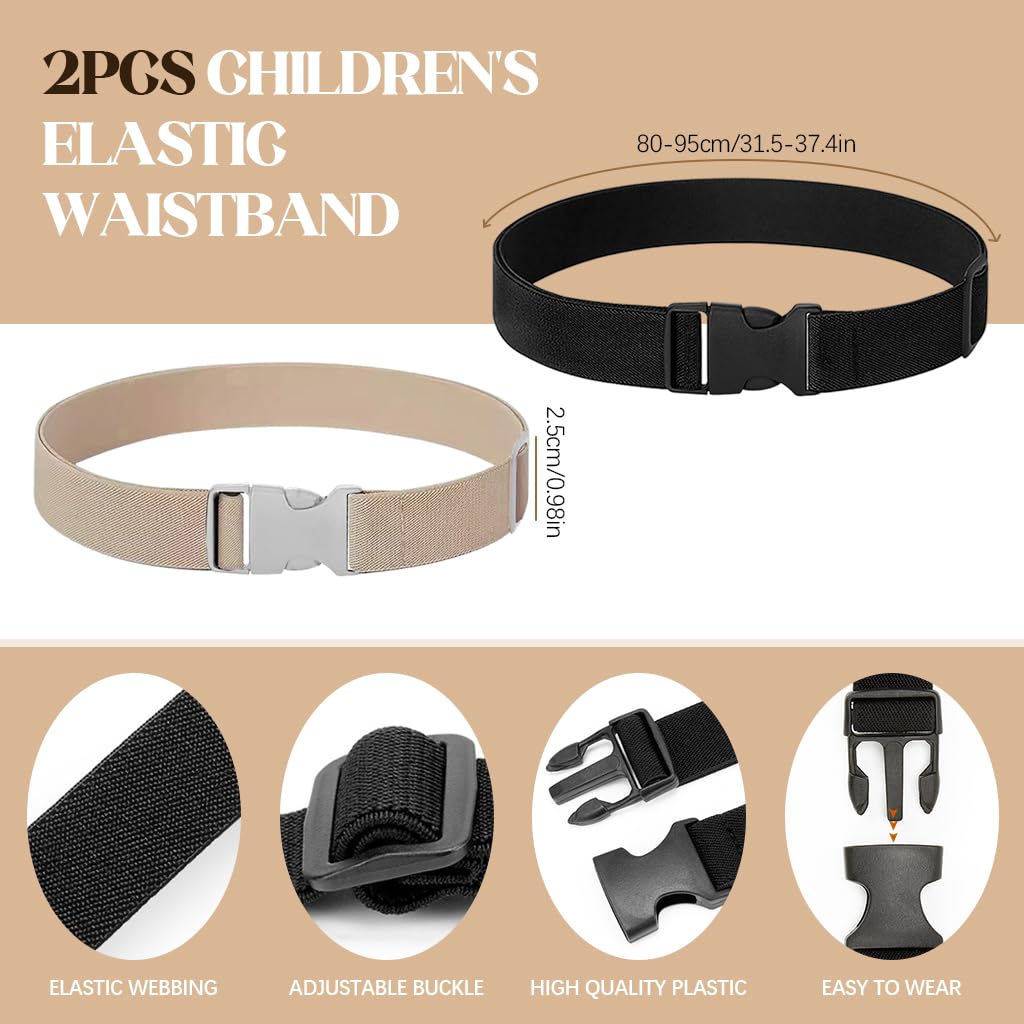 SNOWIE SOFT® 2Pcs Kids Belts Elastic Waist Belt Quick Release Kids Waist Belt Uniform Belt Waist for Boys Girls Sport Waist Belt for Baseball Softball, Black & Brown