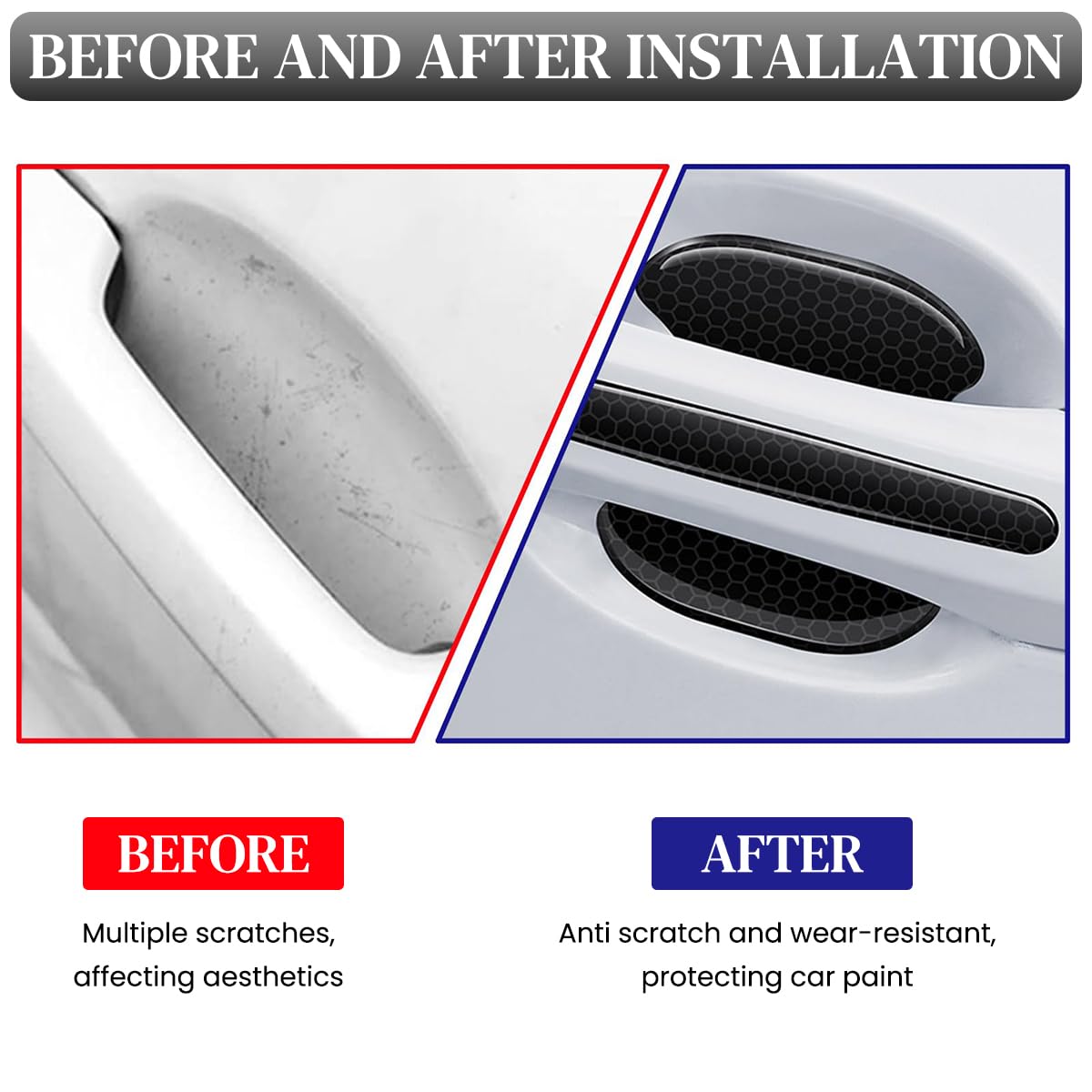 STHIRA Car Door Protector Guard Set with 16PCS Handle Bowl Covers in Black Carbon Fiber Pattern