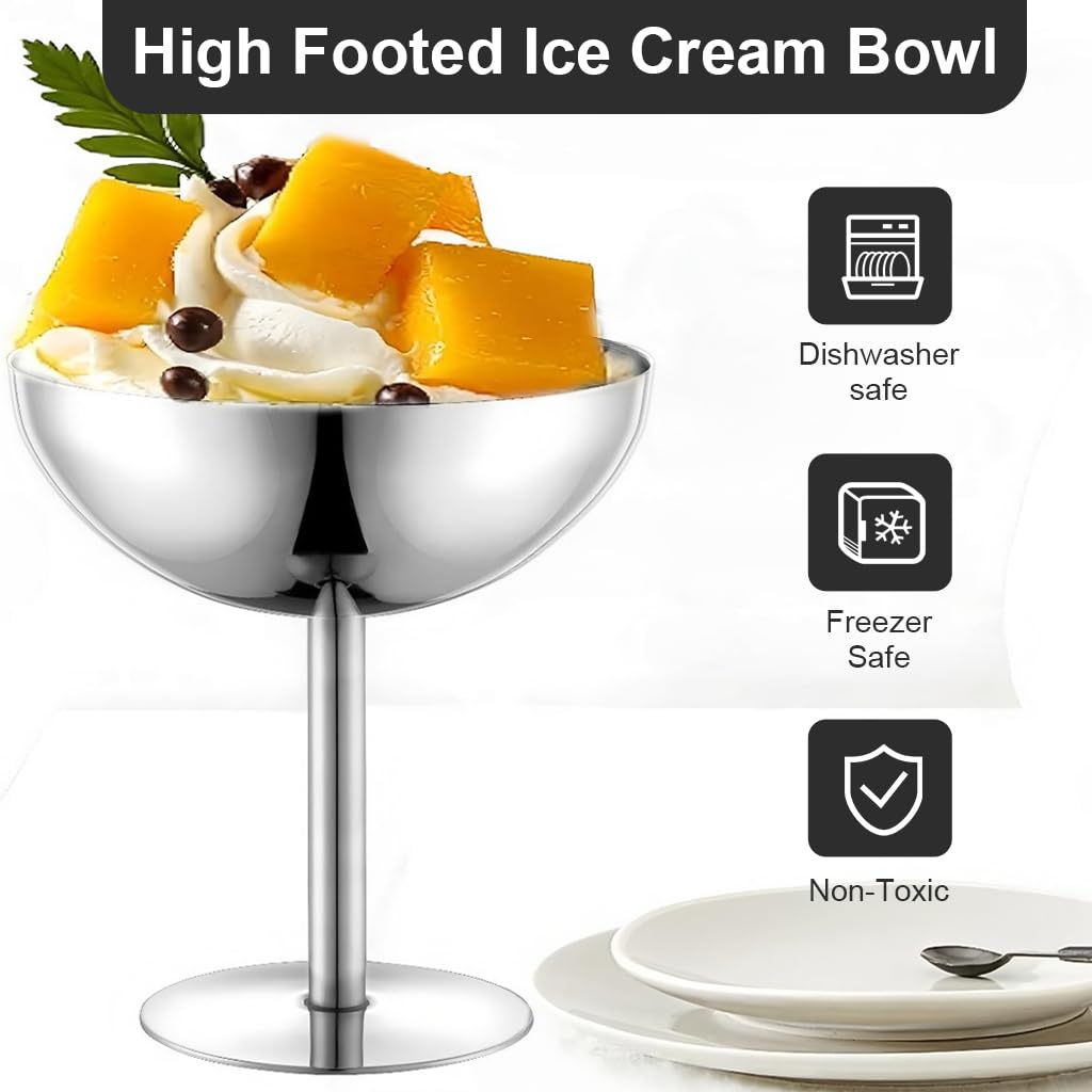 Supvox Ice Cream Bowl 200 ml for Desserts and Snacks with Food Grade Stainless Steel Silver Finish