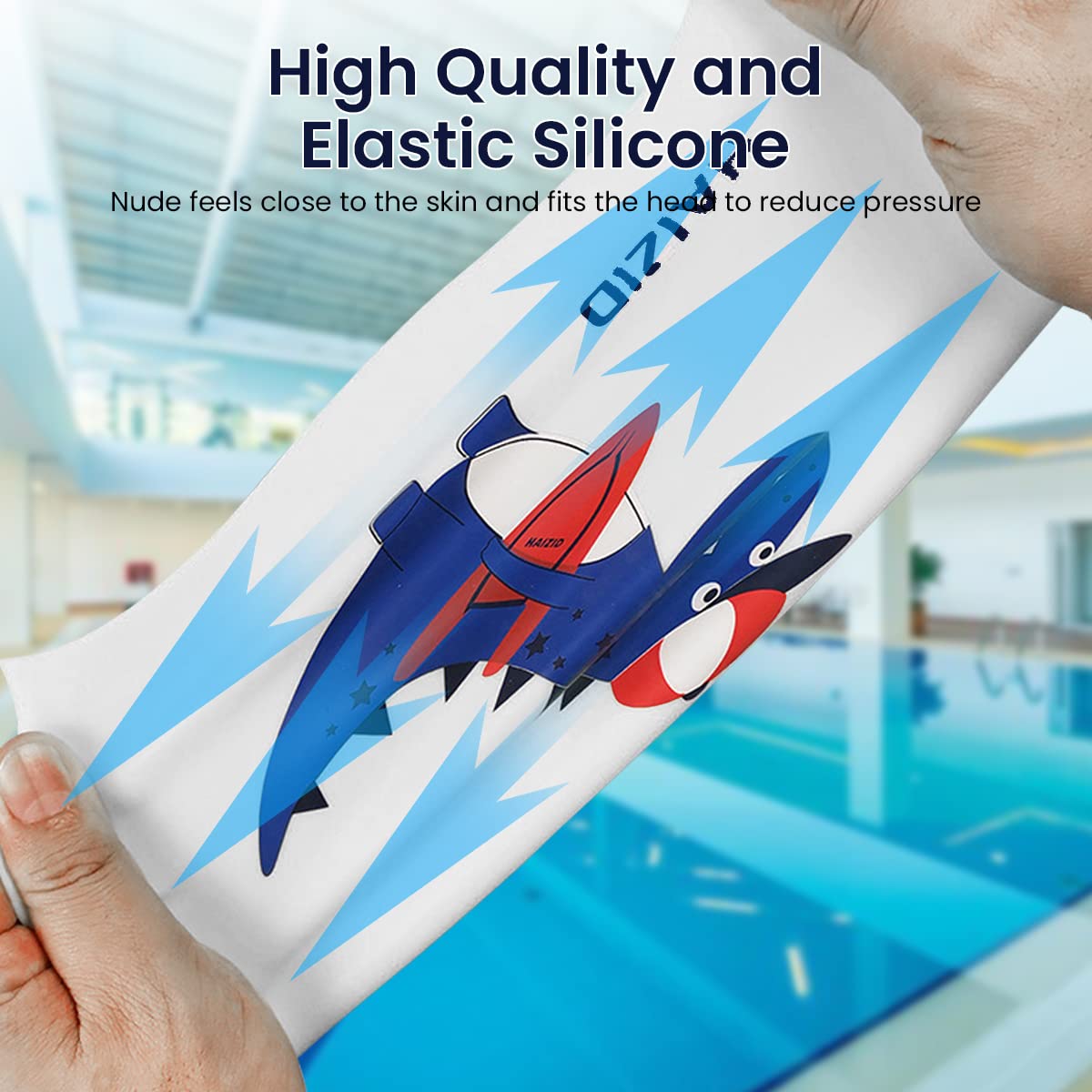 Proberos Silicone Swim Cap for Kids 2–8 featuring Cartoon Dinosaur Design and Leak Protection