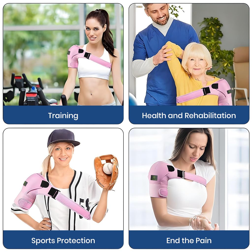 HANNEA Shoulder Brace for Women with Adjustable Straps 13.78 in Fit and Neoprene Fabric | Pink