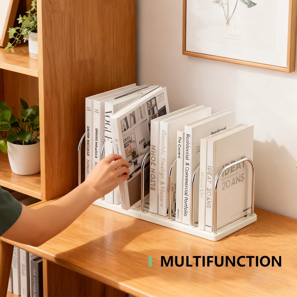 ZIBUYU Bookends for Shelves with Non Slip Base and White Metal Design | Modern Home Decor