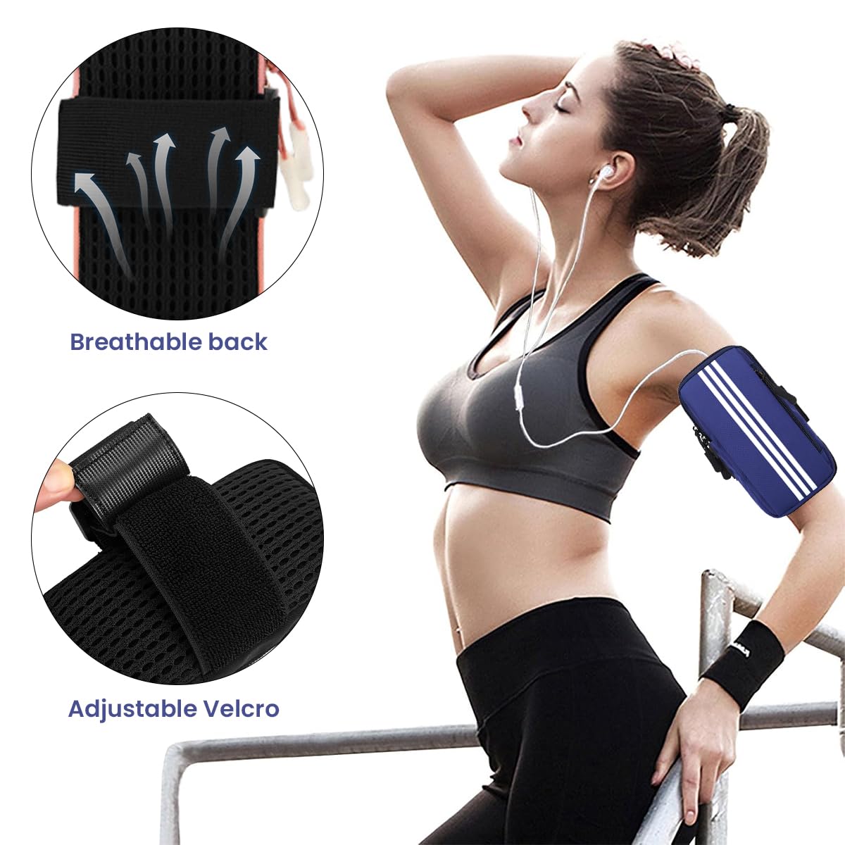 Optifit Waterproof Phone Armband for Running with Adjustable Strap and Zipper Pocket 2PCS