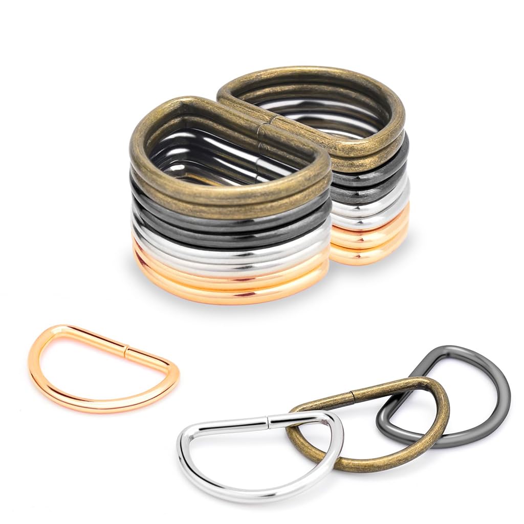 HASTHIP® 40Pcs Metal D Rings 1'' D Ring for DIY Crafting 4 Colors Metal D Rings Attachments Rings Anchoring D Ring Leather Craft Metal D Rings for DIY Leather Bag DIY Pet Leather Collar