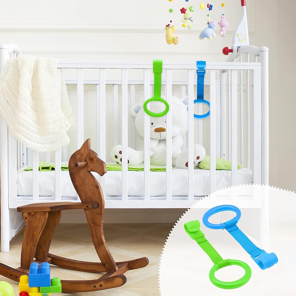 SNOWIE SOFT Baby Pull Up Ring for Crib with Secure Snap Buckle & Smooth Plastic Grip | 2Pcs Set for 6–18 Months