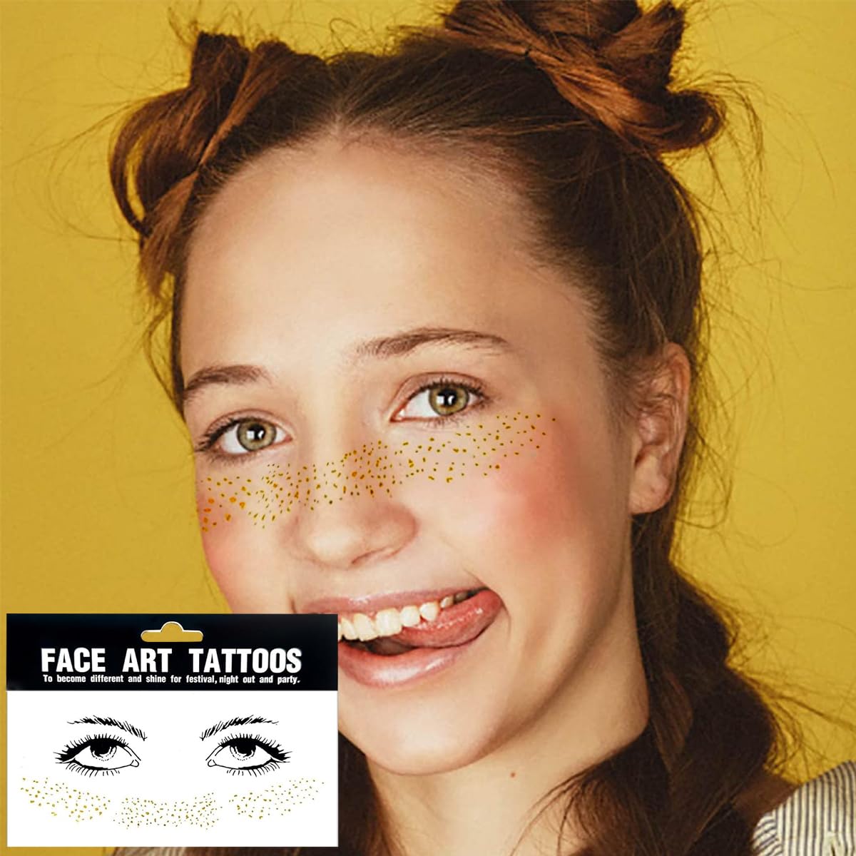 ZIBUYU Golden Glitter Freckles Temporary Tattoo for Makeup and Party | 3 Sheets Waterproof Face Stickers