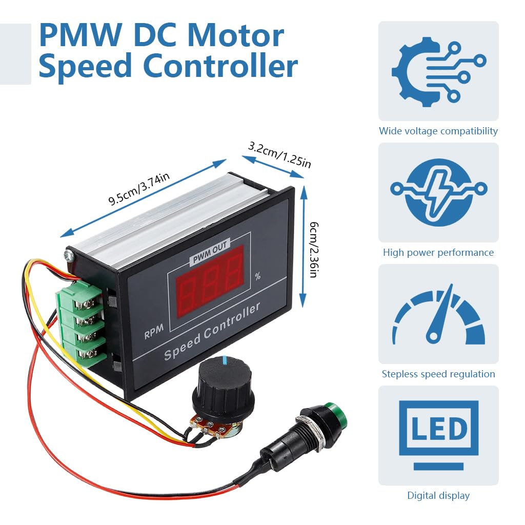 Serplex PWM DC Motor Speed Controller 6V 60V 30A with Digital Display and Start Stop Switch | Stepless Speed Adjustment for Precise Control