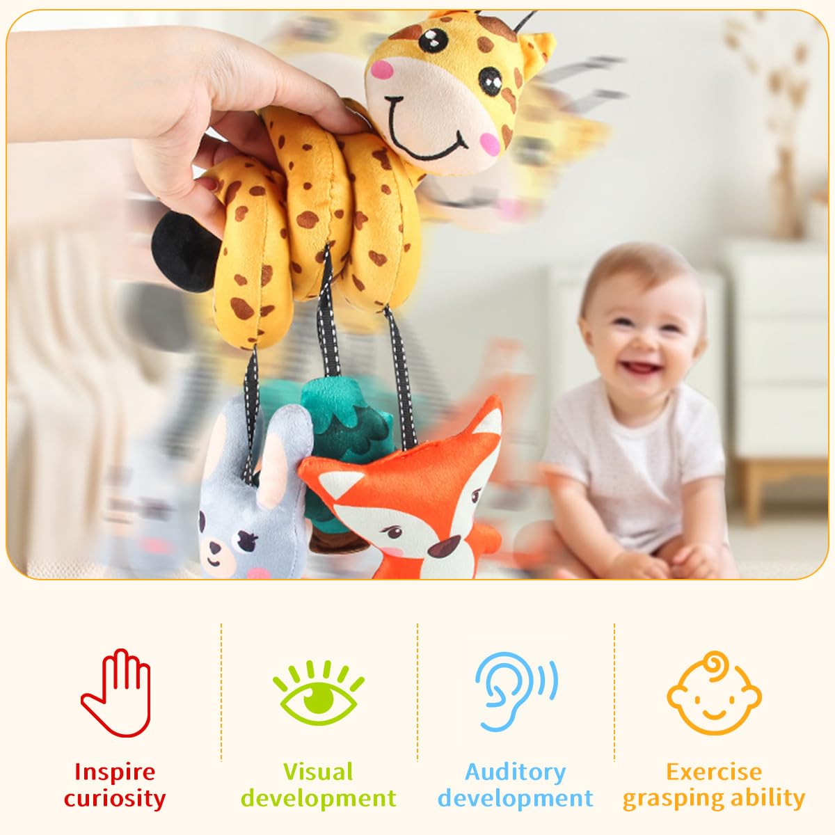 SNOWIE SOFT Giraffe Stroller Toy for Baby with Spiral Attachment and Plush Fabric | Sensory Play for 6 to 12 Months