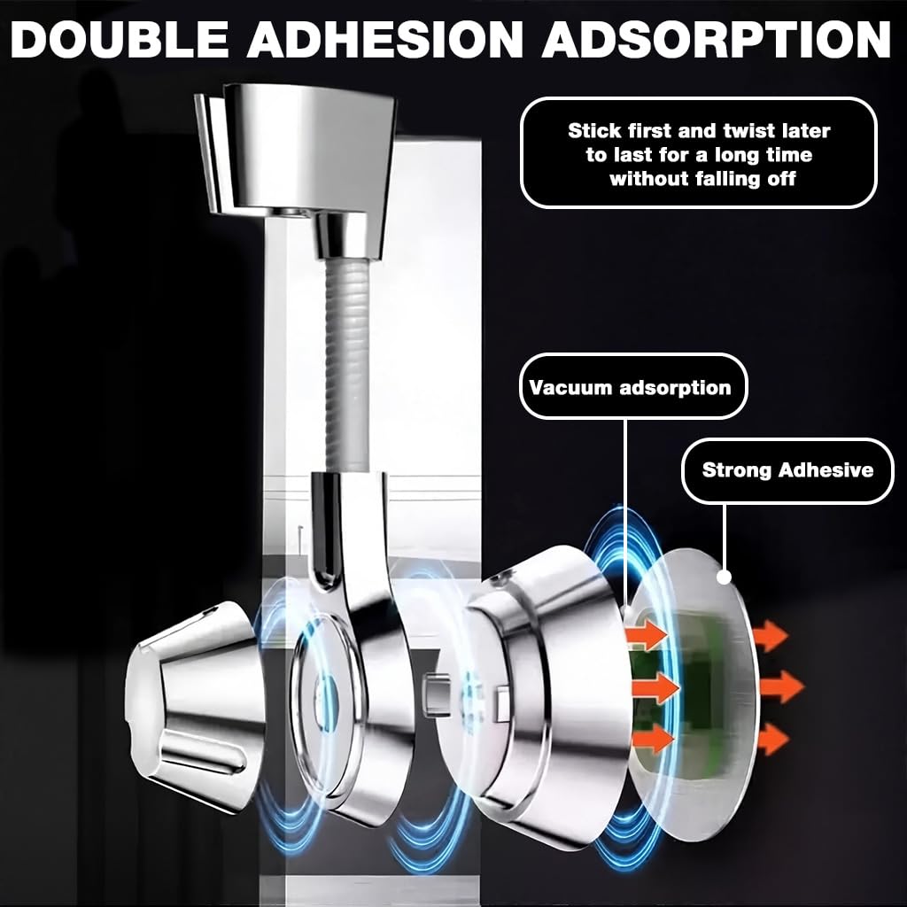 HASTHIP Shower Head Holder with 360° Adjustable Rotation and Self-Adhesive Suction Cup | Universal Wall Mount for Handheld Shower Heads