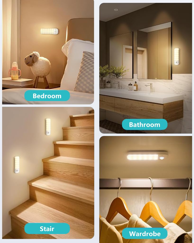 ELEPHANTBOAT Motion Sensor Lights Indoor for Bedroom with 36 LEDs and 600mAh USB Rechargeable Battery