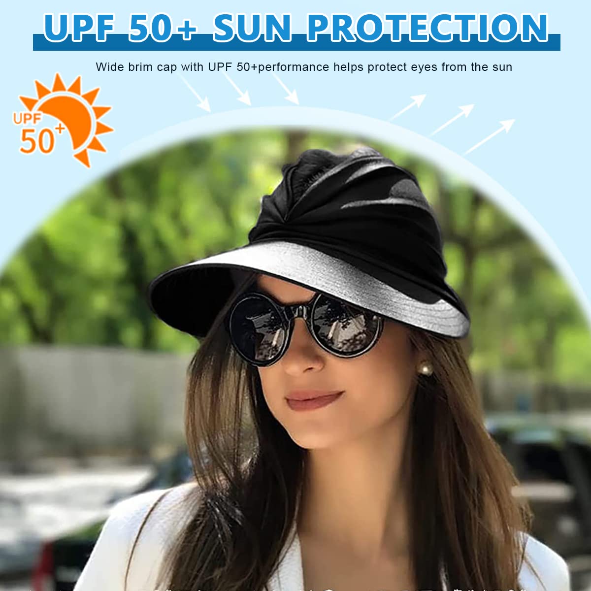 PALAY® Sun Hats for Women Wide Brim Sun Cap Women Sun Visor Hat Baseball Cap Packable Summer Beach Hat for Sports Golf Hiking (Black, UPF 50+ UV Protection)