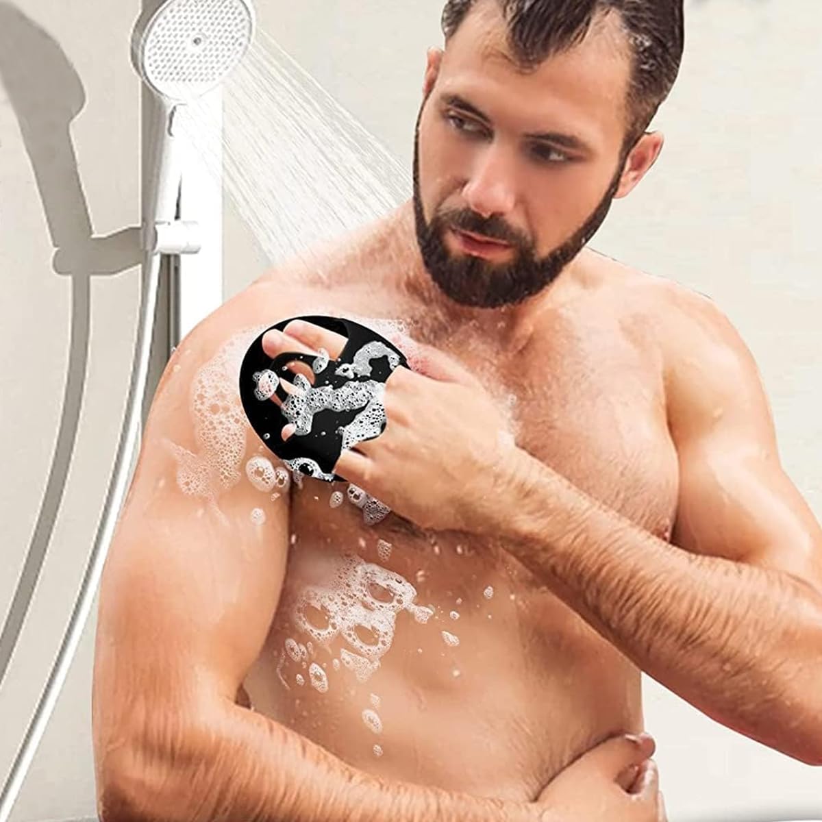 MAYCREATE Silicone Body Scrubber for Shower and Bath with Hexagon Grip | Soft Exfoliating Pad