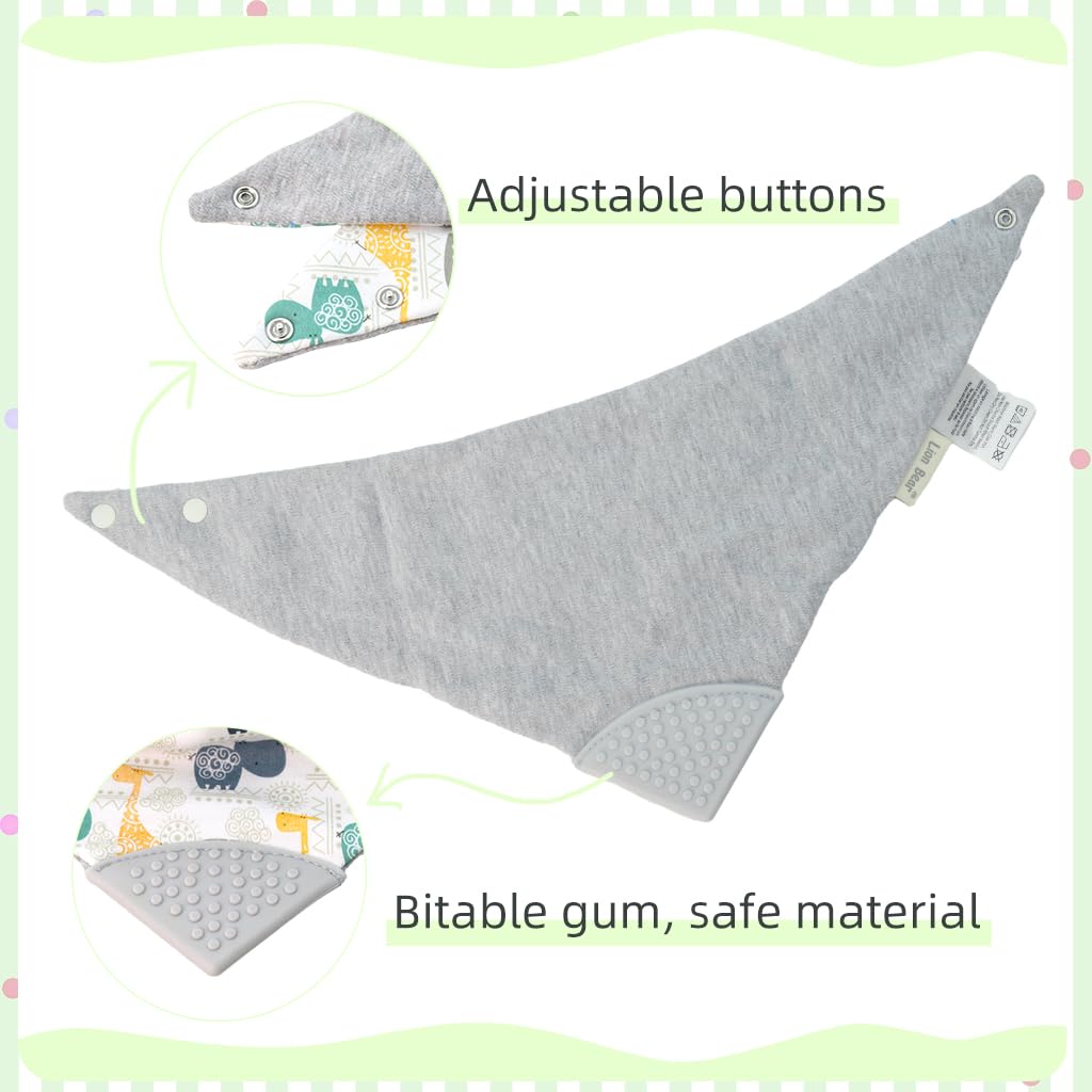 SNOWIE SOFT® Baby Bib Cotton Bandana Bib Adjustable Snap Button Design Teething Bib with Teether Corner Feeding Bib Fashion Print Baby Bib for 6-24 Months