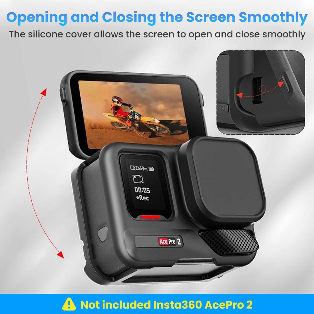 ZORBES Silicone Protective Case for Insta360 Ace Pro 2 with Lens Cap and Lanyard | Anti‑Scratch Camera Cover