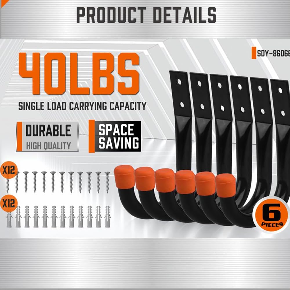 Serplex Garage Hooks for Wall Storage with Screw Mount Design and 40 LB Load Capacity