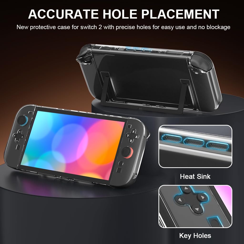 ZORBES Compatible Switch 2 2025 Case with Kickstand and Detachable Controller Covers | Clear Anti‑Scratch PC Protective Shell